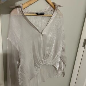 Zara Shimmering Silver Blouse